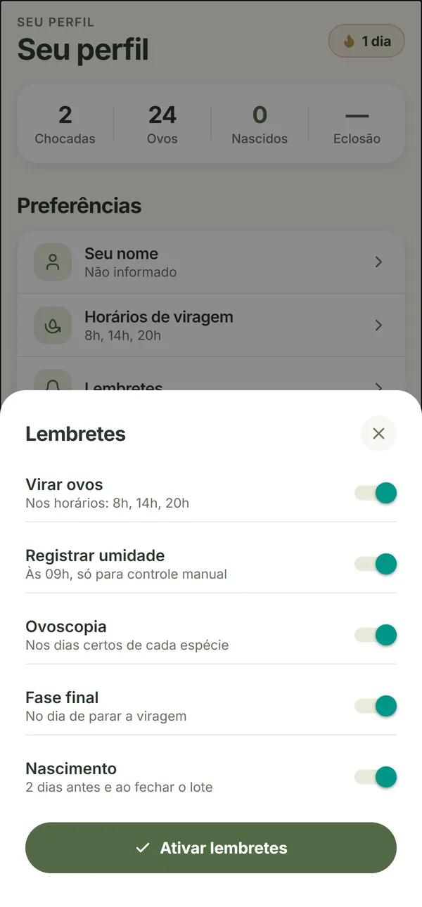 Tela de lembretes